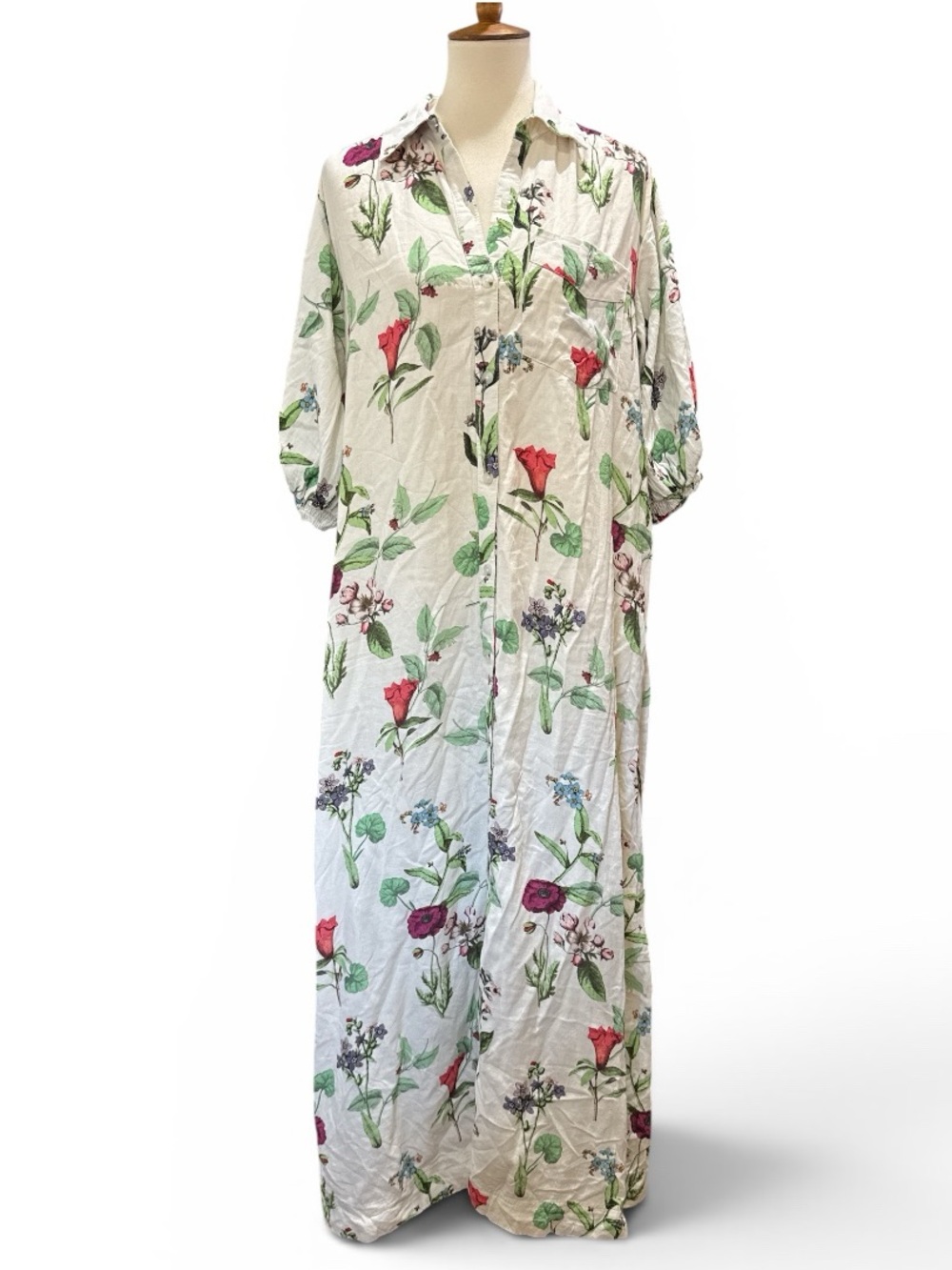 Maeve White Floral Button-Front Maxi Dress #460